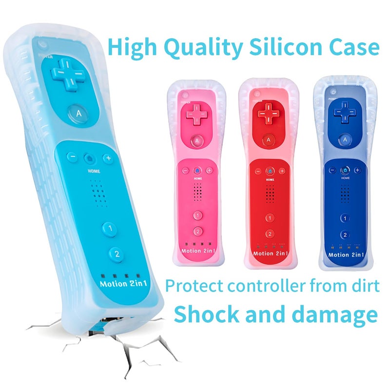 DTianSir 4Pack Wii Remote Controllers with Silicone Case & Wrist Strap, Wii Controllers Compatible for Wii U Consoles(Red+Light Blue+Pink+Blue) - Image 3